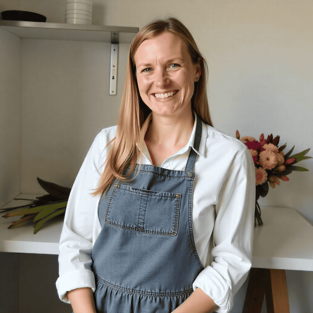Florist arranging bouquets in workshop